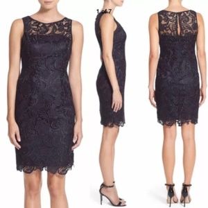 New Adrianna Papell illusion lace dress navy 8 10